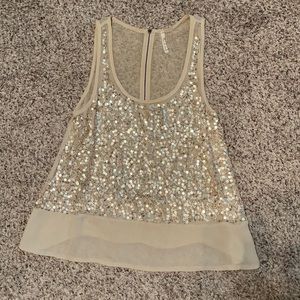 Willow & Clay Sequin Tank Top in Cream and Silver